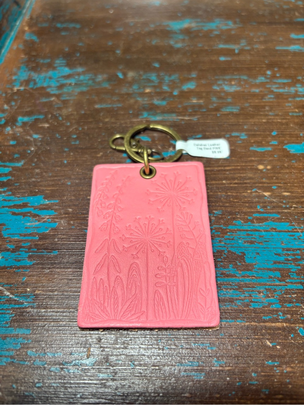 New Pink Floral Embossed Leather Bag-charm Keychain